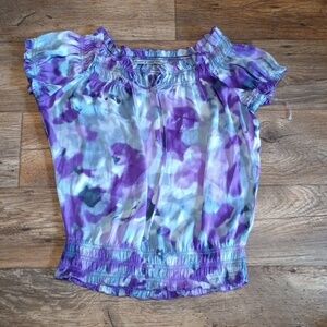 Signature by Larry Levine Purple Patterned Elastic Waist Top Size S